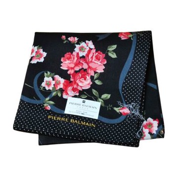 PIERRE BALMAIN 優雅繽紛紅玫瑰波點圖騰字母LOGO帕領巾(黑系/54CM)