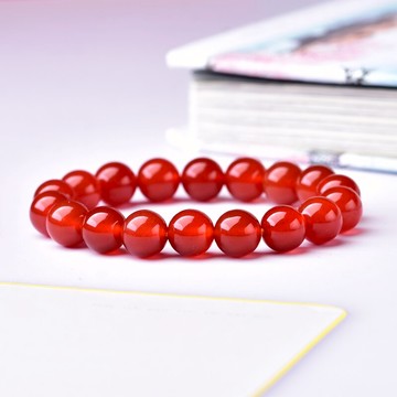 火杜天然手鏈男女款情侶本命年紅玉髓水晶轉運佛珠單圈手串禮物