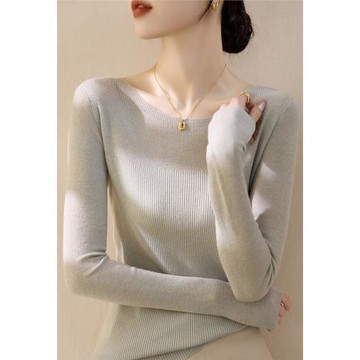 法式高級一字領羊毛長袖針織衫女裝春秋2025新款修身內搭打底上衣