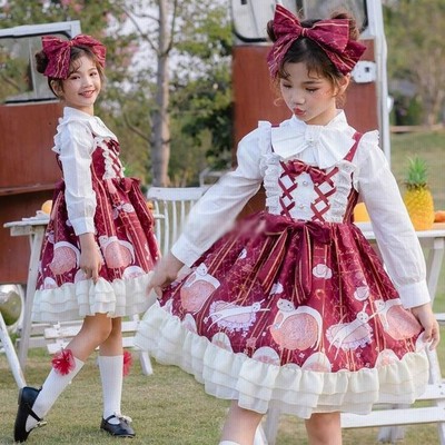 子供ジャンパースカート子供ロリータ服ロリータワンピース猫柄プリンセスドレス可愛いワンピキッズコスチューム舞台劇お姫様イベントレッド 通販 Lineポイント最大get Lineショッピング