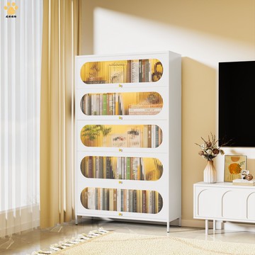 防塵書柜帶門儲物柜家用兒童翻蓋鐵皮柜客廳展示置物架網紅收納柜zm7191ws7191