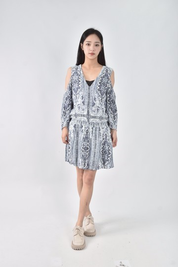 (M) alice olivia秋冬花紋露肩藍色洋裝