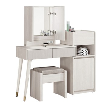文創集 安迪2.7尺伸縮機能鏡台組合(含化妝椅)-82-116x40x135cm免組