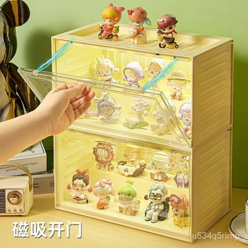 🌈公仔收納盒 盲盒收納 模型展示盒 展示櫃 盲盒展示架  透明帶燈盲盒收納展示架手辦整理集裝箱防塵泡泡瑪特展示櫃可桌麵