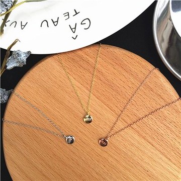 925純銀項鍊圓形吊墜-韓版時尚簡約lucky女配件3色73qr9【獨家進口】【米蘭精品】