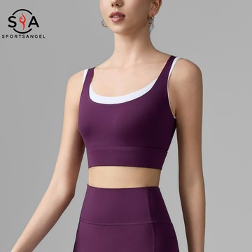 【Sportsangel】運動內衣假兩件撞色U型美背運動背心排扣設計透氣舒適瑜伽內衣外穿簡約百搭運動文胸