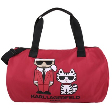KARL LAGERFELD  老佛爺&貓尼龍可手提/斜背大旅行袋(紅)大