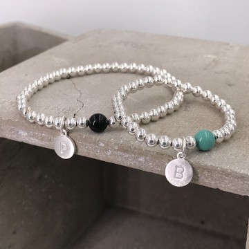 純銀 粉綠施華洛珠 S925 自選字母手鍊