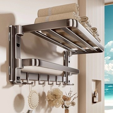 韻潔雅 免打孔毛巾架 吸盤浴室置物架 浴室收納架廁所收納浴巾架 壁掛轉角架 三角架 掛勾 馬桶置物架  衛浴收納