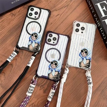墨鏡貓咪 四角可挂繩 防摔 無綫充電磁吸適用iphone 18 pro max17 16 15 14 13 12手機殼