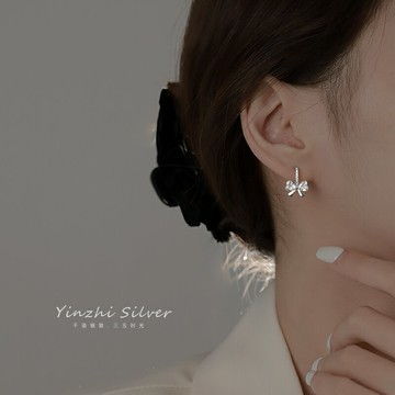 S925銀蝴蝶結耳釘女耳環2022新款潮小眾設計圓臉顯瘦高級感氣質耳