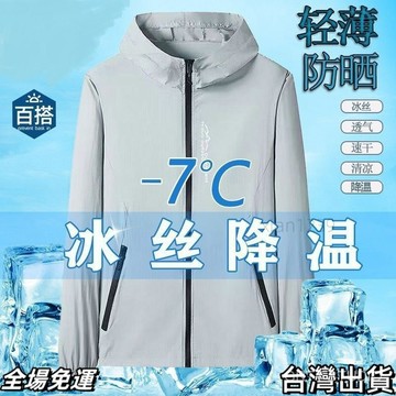 台灣現+出  夏季冰絲高檔防曬衣男新款連帽薄款防曬服大碼戶外速幹衣AQ