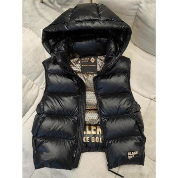 2025秋冬季新款女士黑金標羽絨棉馬甲洋氣寬松連帽坎肩馬夾短外套