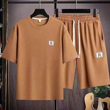 🔥免運 台灣現貨🔥男生短袖套裝 夏天韓版短袖體恤+短褲兩件式套裝 透氣半袖上衣男/素色五分褲 情侶款T恤運動服裝 百搭