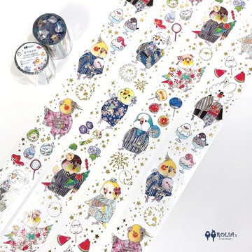 Rolia's 手作 浴衣祭 鸚鵡 立體燙金 透明白墨PET膠帶 附離型紙