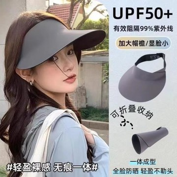 【加厚升級】無痕一體防曬帽夏季防紫外線超輕空頂帽大帽檐太陽帽