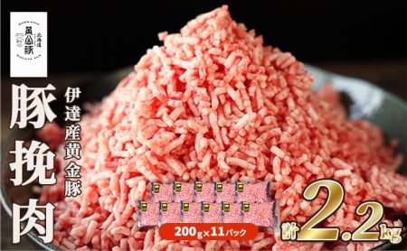 北海道 豚ひき肉 普通挽き あら挽き 200g 11パック 計2.2kg 伊達産 黄金豚 三元豚 ミンチ 挽肉 お肉 小分け ハンバーグ 餃子 カレー 大矢 オオヤミート 冷凍 送料無料 普通挽き