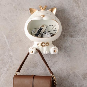 招財貓進門口入戶壁掛口罩鑰匙收納擺件玄關裝飾品創意免打孔掛鉤