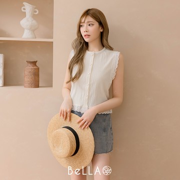 【買2送1】BeLLA 排釦蕾絲袖上衣 杏色