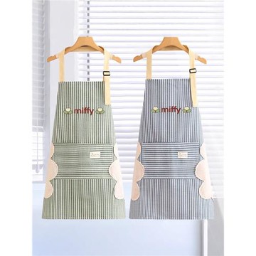 棉麻圍裙廚房家用做飯護衣防油透氣圍腰工作服女士長袖罩衣秋冬季