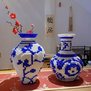 臺灣出貨🔥 兼容積木 串聯手工拚接 小型擺件 中式風國潮青花瓷積木益智小顆粒花瓶男女孩玩具客廳裝飾擺件禮物