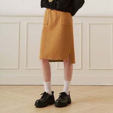 OUWEY歐薇 棉質口袋造型及膝裙(卡其；S-L)