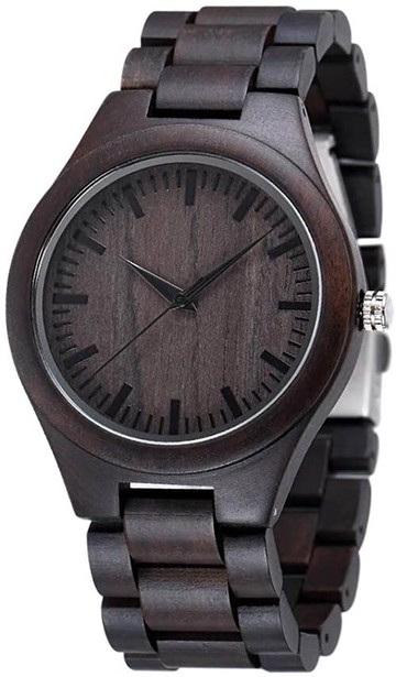 shifenmei【日本代購】復古懷舊木錶 男女石英手錶 黑檀S5520