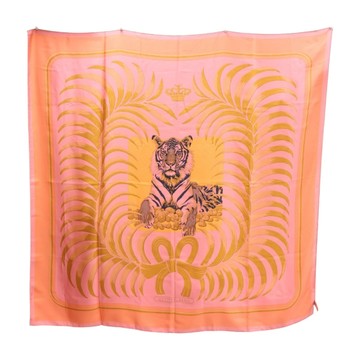 HERMES 愛馬仕 橘紅色 絲綢 Tigre Royal Dip Dye 方巾 140x140 【二手名牌BRAND OFF】