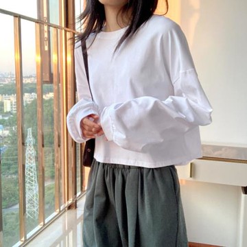 白色打底衫女秋季外穿短款韓版長袖T恤女寬松大碼上衣體恤潮