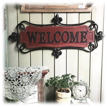 鐵+木復古做舊歡迎門牌大掛件 經典墻飾1入