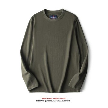 美式復古圓領打底衫男純棉秋季寬松純色外穿內搭厚實重磅長袖t恤