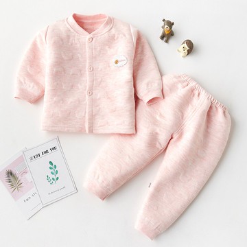 秋冬夾棉加厚男女寶寶保暖內衣套裝新生兒保暖開衫秋衣秋褲薄外套