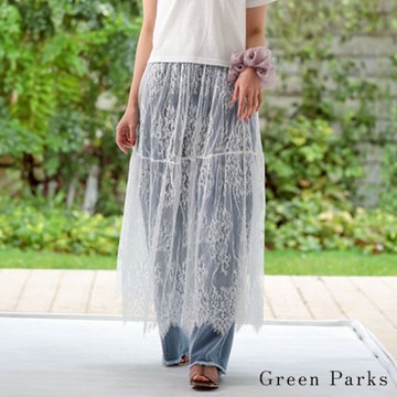 【Green Parks】精緻花卉蕾絲疊層長裙