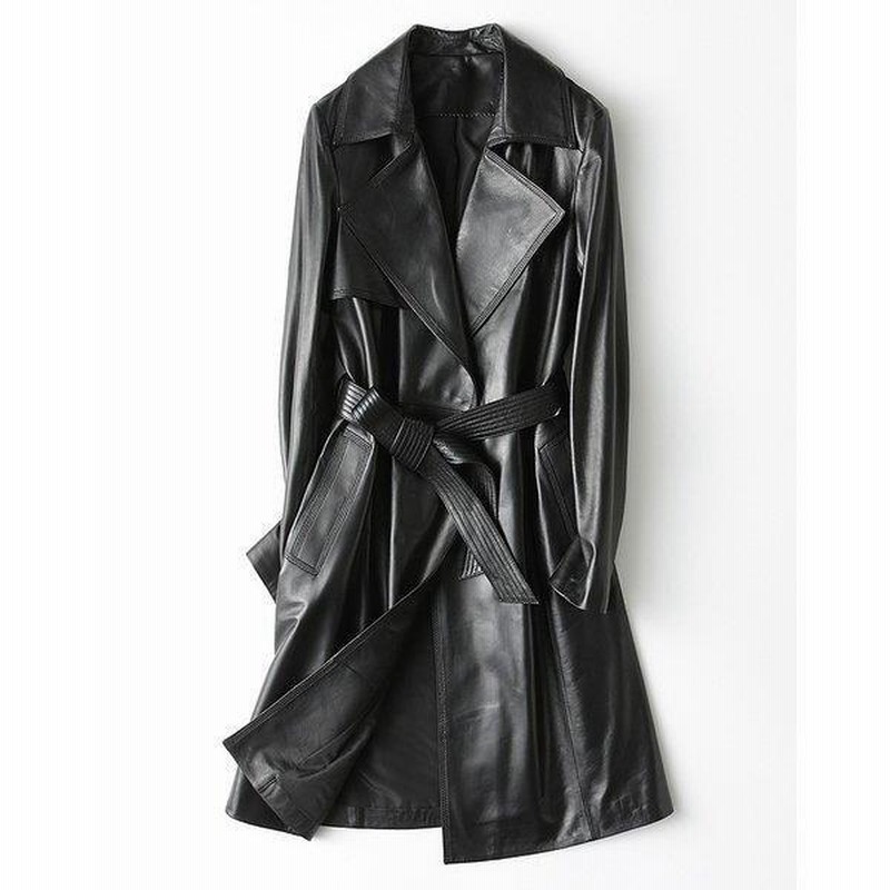 羊革 レディース レザーコート 本革 トレンチコート レザージャケット