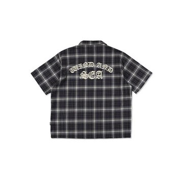 日系日潮SEA刺繡哥特奇卡諾街頭寬松街舞嘻哈滑板短袖格子襯衫