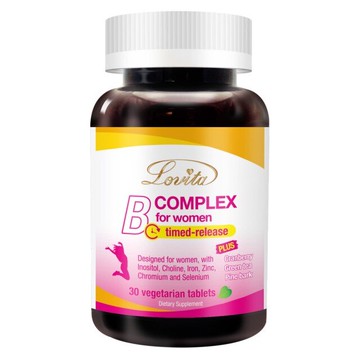Lovita愛維他 女性長效緩釋型B群 素食30錠 (維他命C B群+鐵 葉酸 蔓越莓 兒茶素 松樹皮)﹝小資屋﹞
