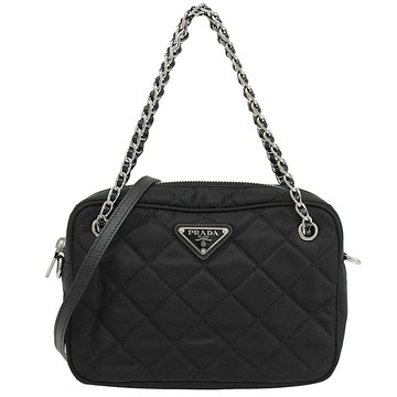 PRADA 三角LOGO菱格帆布手提兩用方包.黑
