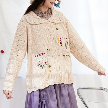 彩色鉤花翻領針織外套643408