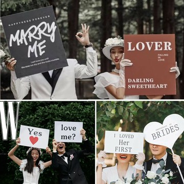 影樓新款婚紗攝影道具網紅ins英文手舉牌情侶外景拍照手拿告白板