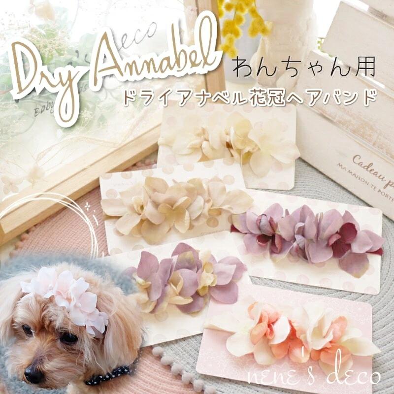 犬 花冠ヘアバンド 花飾り ドライアナベル 花冠ヘッドバンド わんこ