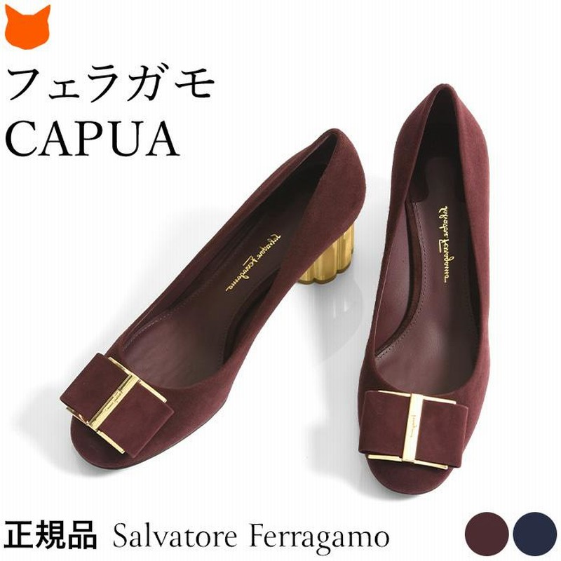 フェラガモ パンプス スエード 靴 レディース CAPUA Salvatore Ferragamo 正規品 チャンキー ヒール ゴールド ボルドー  ブルー | LINEブランドカタログ