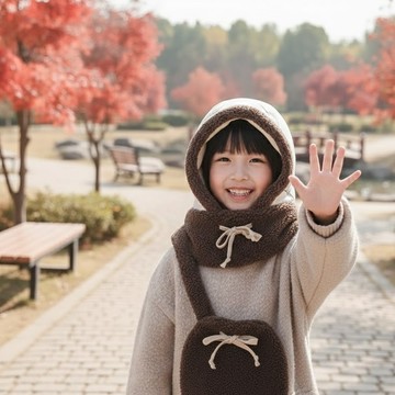【梨花HaNA】兒童專用 （48-54CM建議3-8歲）QQ雙色脖圍一體毛帽 呵護孩子的溫暖