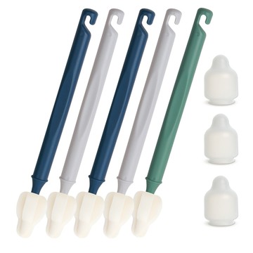 Haibi 長柄迷你奶嘴刷5入 + 防塵蓋3入組 (涼風色)  1組  深藍色+淺灰色+綠色