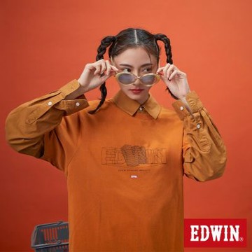 EDWIN 男女裝 網路獨家 3D立體毛邊線條LOGO短袖T恤-黃褐色