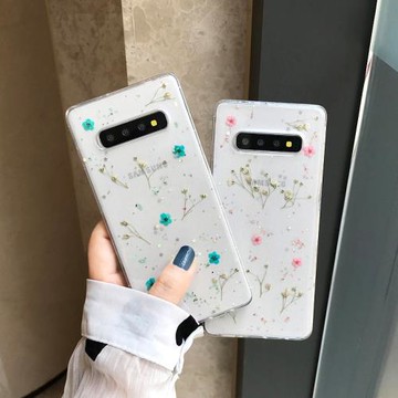 小清新時尚滴膠真花適用 三星s24+ s24ultra手機殼s20+ s21高檔note+ note20 ultra透明防摔s23+保護套手機殼