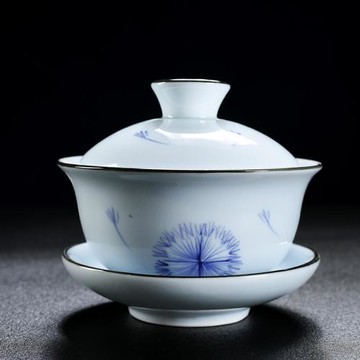 舊望格陶瓷蓋碗手繪白瓷茶碗小號泡茶碗三才杯功夫茶具套裝家用