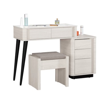 文創集 布沙岩板2.7尺可伸縮化妝台組合(化妝台＋化妝椅+不含鏡面)-80-110x40x76cm免組