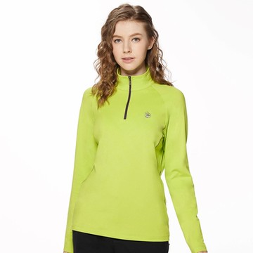 WILDLAND荒野-女彈性拉鍊半開襟保暖上衣芥末綠