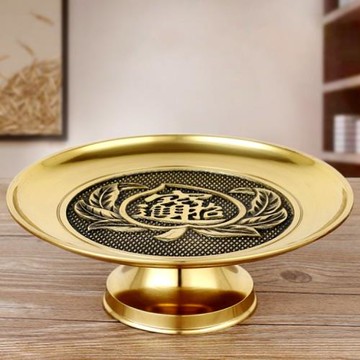 供奉觀音財神仙家祖先純銅水果盤佛堂家用供盤貢碟碗托盤招財果盤
