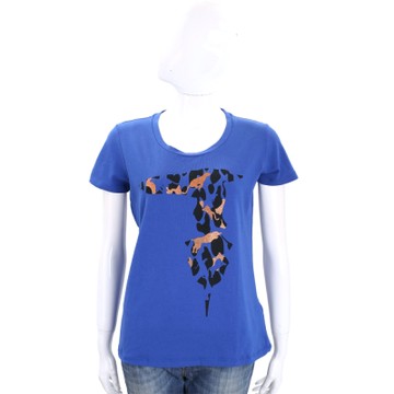 TRUSSARDI 藍色拼圖LOGO棉質短袖T恤